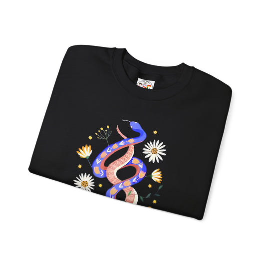 Crewneck Sweatshirt — 'Chinga La Migra' Floral Snake Protest Graphic