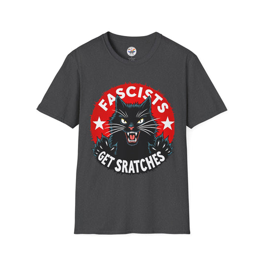 T-Shirt — "Fascists Get Scratches" Angry Black Cat Protest Tee