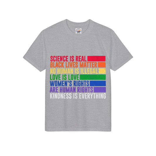Equality Pride T-Shirt — "Science Is Real, Black Lives Matter" Rainbow Social Justice Tee