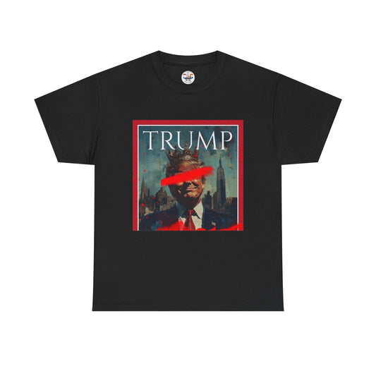 Graphic Tee — Distressed Political Portrait with Red Strike-Through