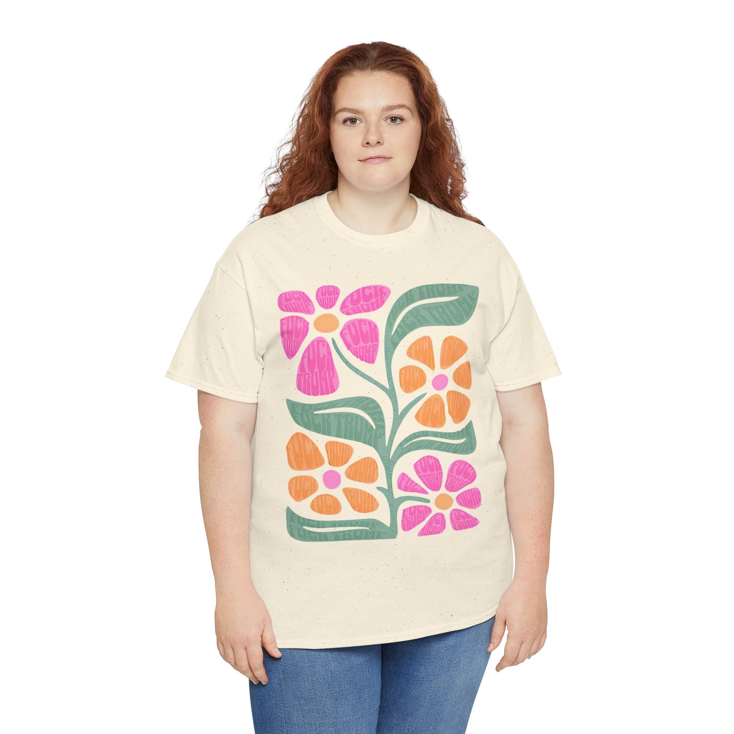 Retro Floral T-Shirt - Pink & Orange Vintage Flower Graphic Tee