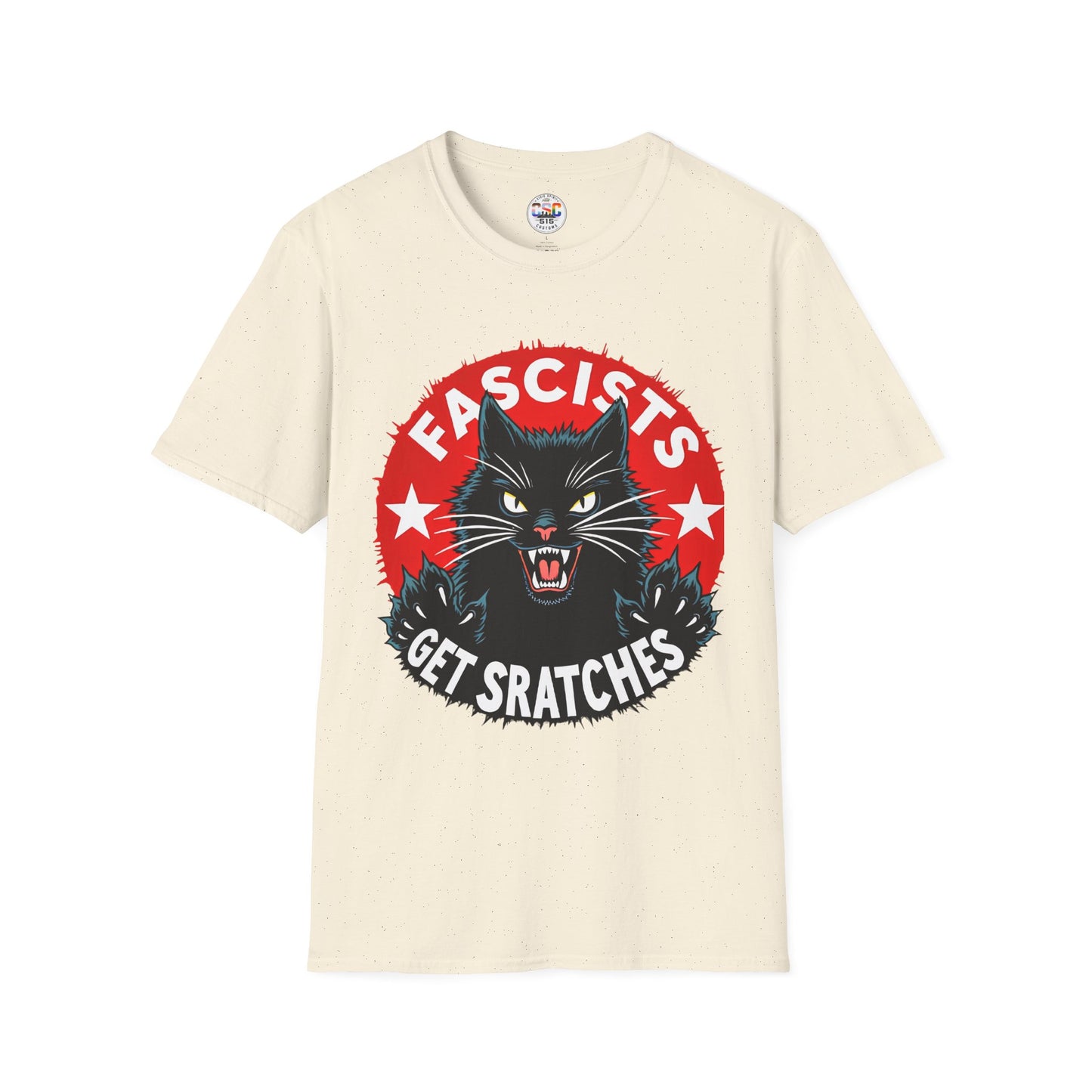 T-Shirt — "Fascists Get Scratches" Angry Black Cat Protest Tee