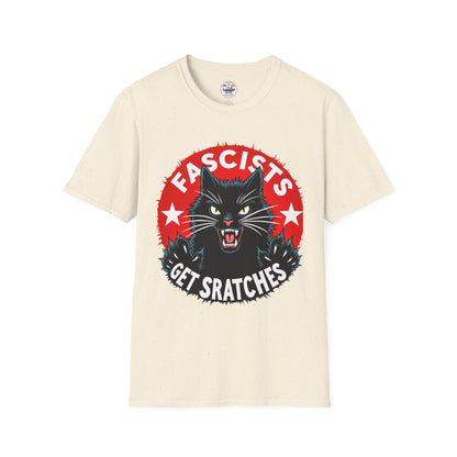 T-Shirt — "Fascists Get Scratches" Angry Black Cat Protest Tee