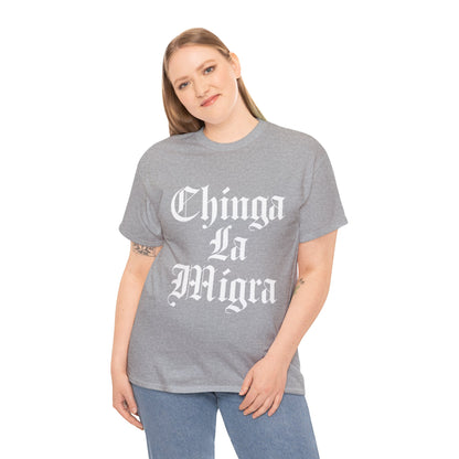 Graphic Tee — "Chinga La Migra" Bold Gothic Statement Shirt