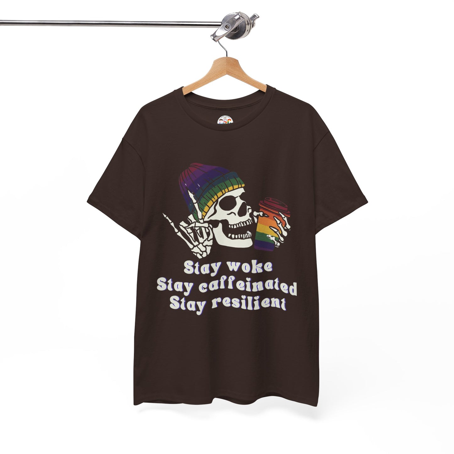 Skull Coffee Tee — "Stay woke, Stay caffeinated, Stay resilient" Graphic T-Shirt