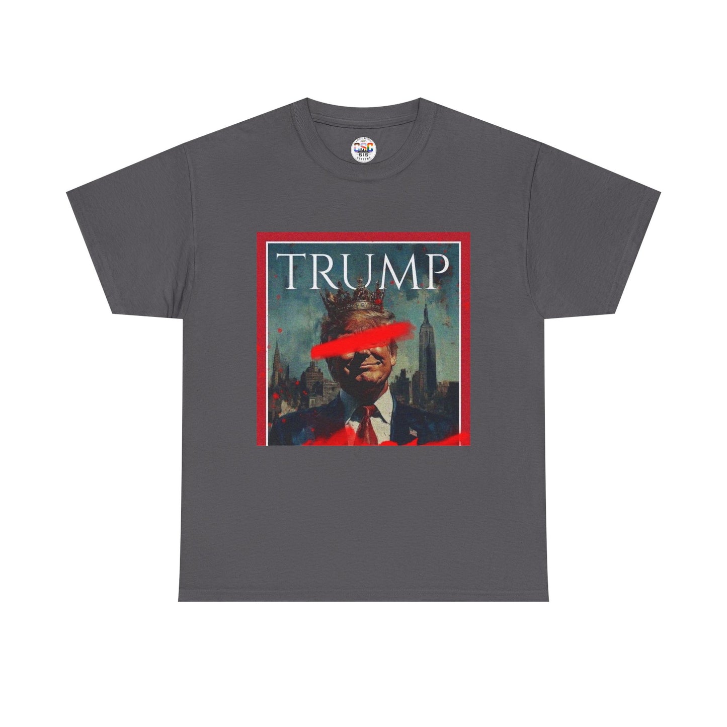 Graphic Tee — Distressed Political Portrait with Red Strike-Through