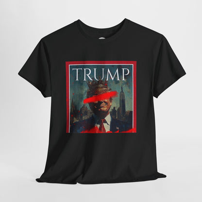 Graphic Tee — Distressed Political Portrait with Red Strike-Through