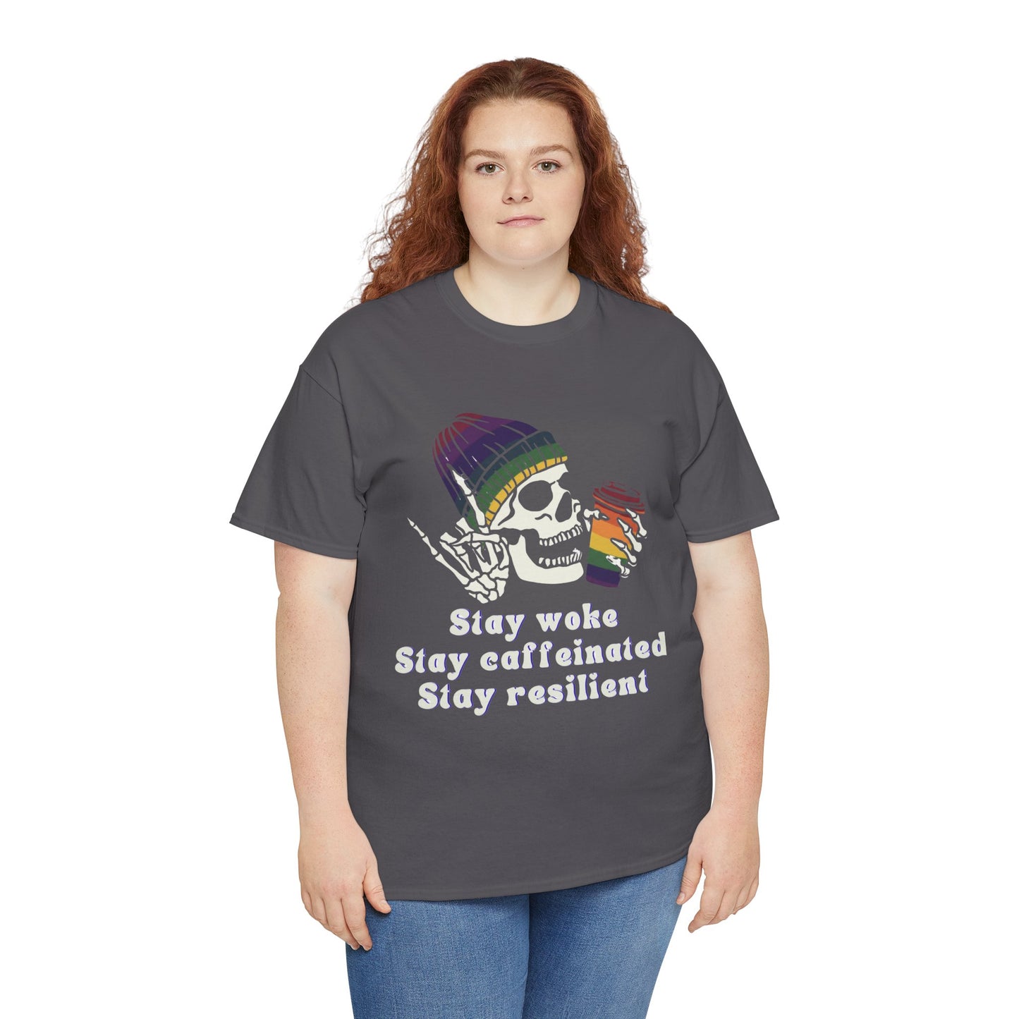 Skull Coffee Tee — "Stay woke, Stay caffeinated, Stay resilient" Graphic T-Shirt