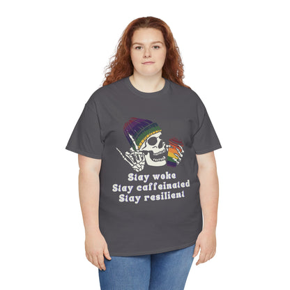 Skull Coffee Tee — "Stay woke, Stay caffeinated, Stay resilient" Graphic T-Shirt