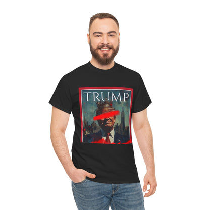 Graphic Tee — Distressed Political Portrait with Red Strike-Through