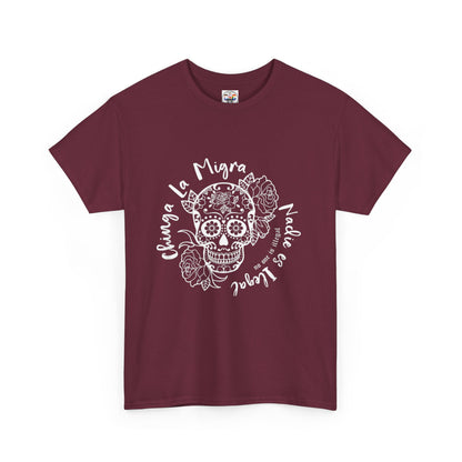 Dia de los Muertos Sugar Skull Tee — "Chinga La Migra Nadie es Ilegal" Graphic T-Shirt