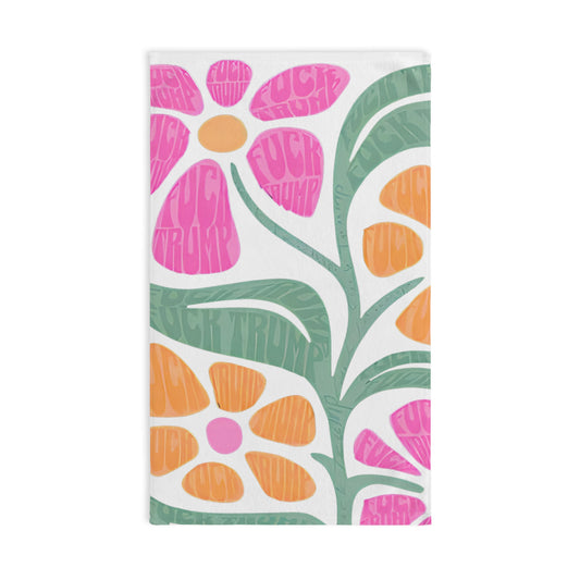Floral Retro Hand Towel — Pink & Orange Bloom Kitchen Towel