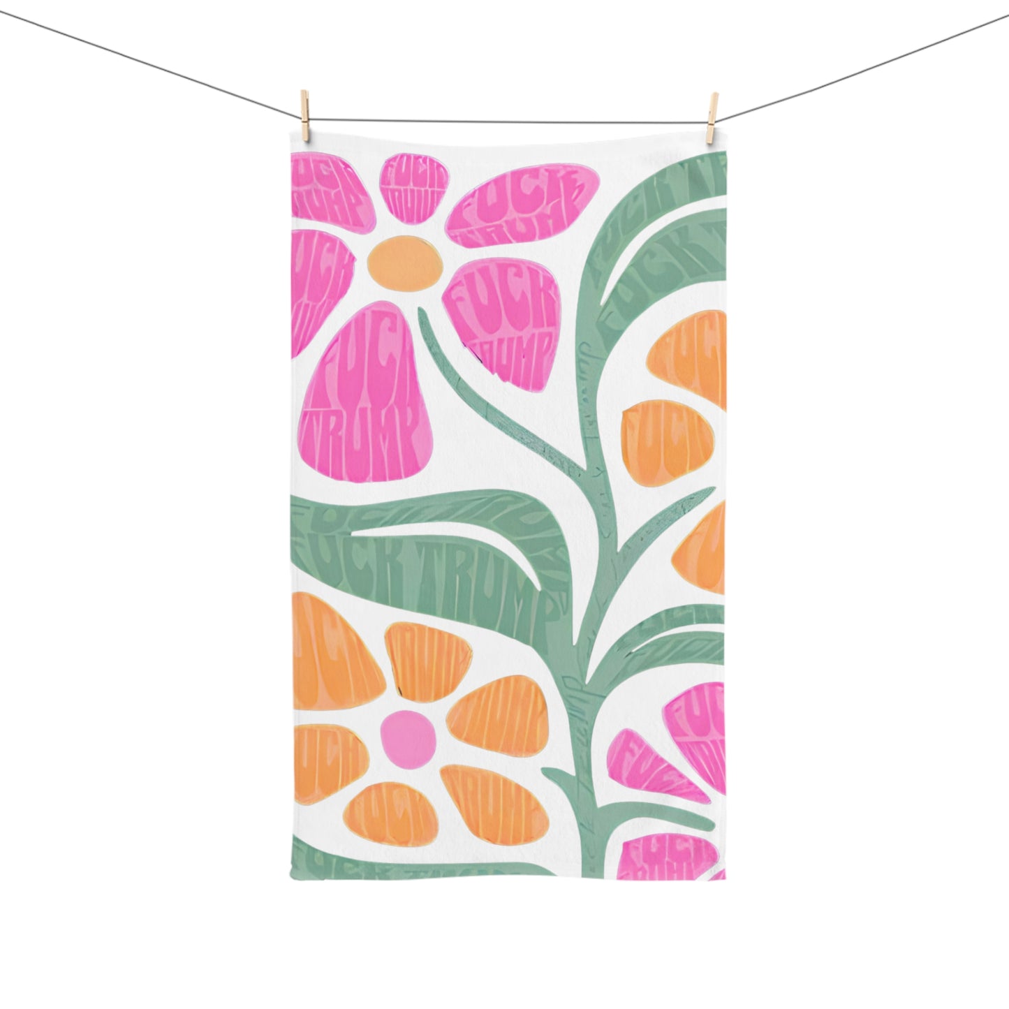 Floral Retro Hand Towel — Pink & Orange Bloom Kitchen Towel