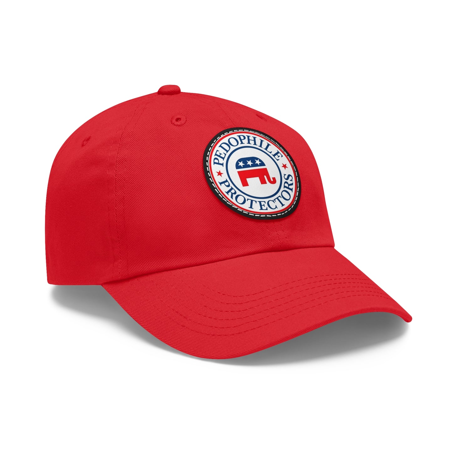 Dad Hat — Round Leather Patch 'Pedophile Protectors' Political Satire Cap