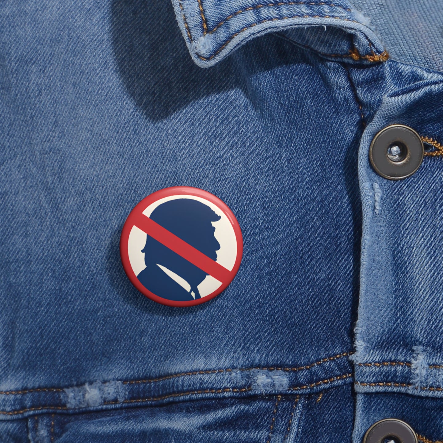 Anti-Trump Political Pin Button – Red Slash Silhouette Protest Badge