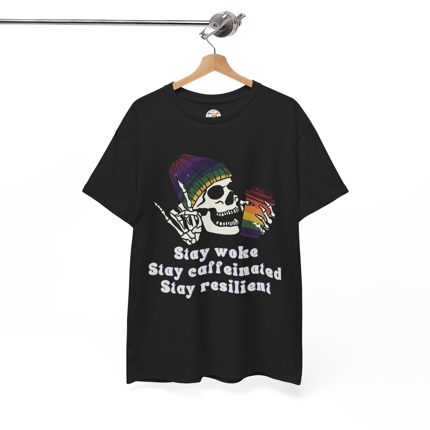 Skull Coffee Tee — "Stay woke, Stay caffeinated, Stay resilient" Graphic T-Shirt