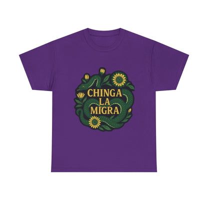 T‑Shirt — "Chinga la Migra" Green Snake Floral Protest Tee