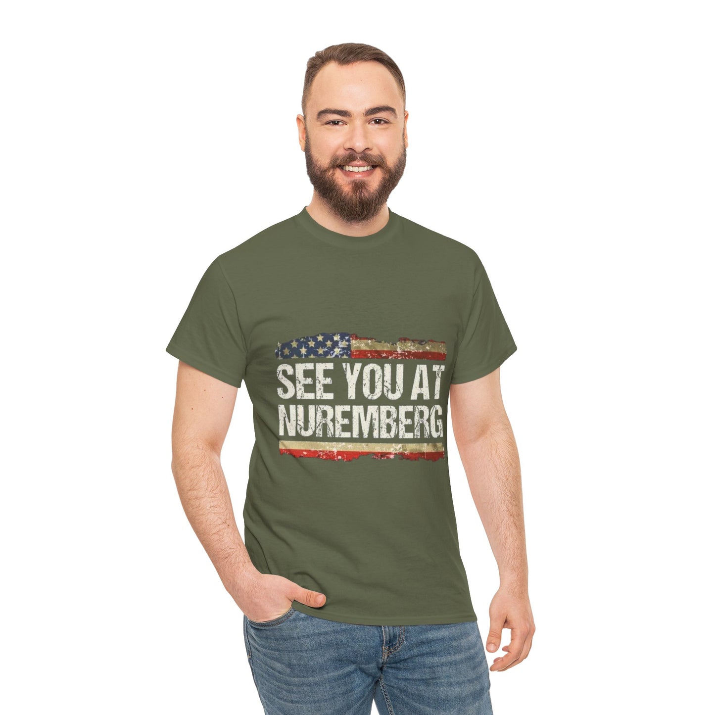 See You at Nuremberg T-Shirt — Distressed American Flag Graphic Tee