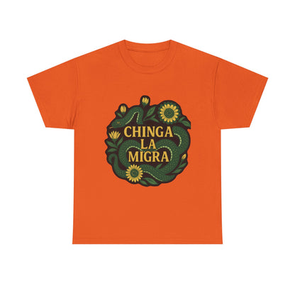 T‑Shirt — "Chinga la Migra" Green Snake Floral Protest Tee