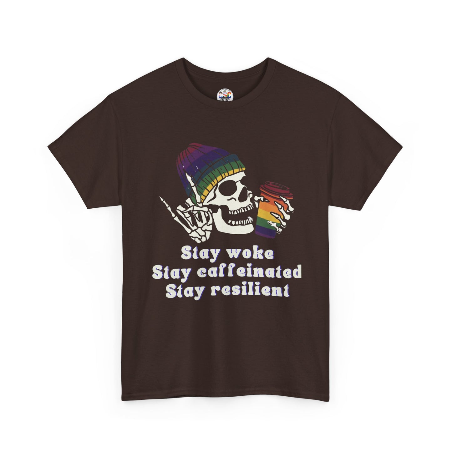 Skull Coffee Tee — "Stay woke, Stay caffeinated, Stay resilient" Graphic T-Shirt