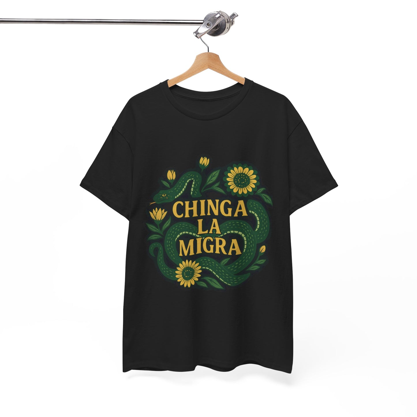 T‑Shirt — "Chinga la Migra" Green Snake Floral Protest Tee