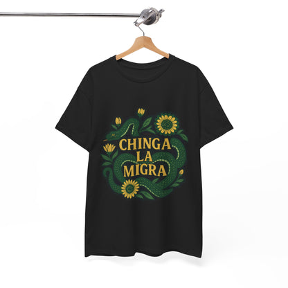 T‑Shirt — "Chinga la Migra" Green Snake Floral Protest Tee