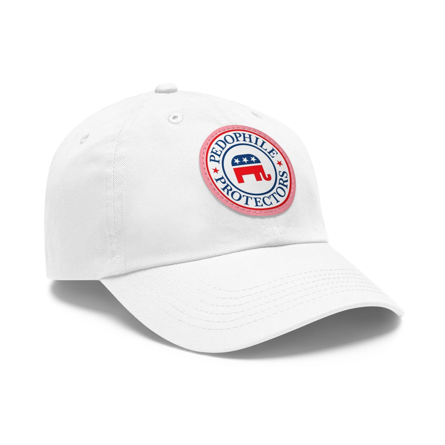 Dad Hat — Round Leather Patch 'Pedophile Protectors' Political Satire Cap