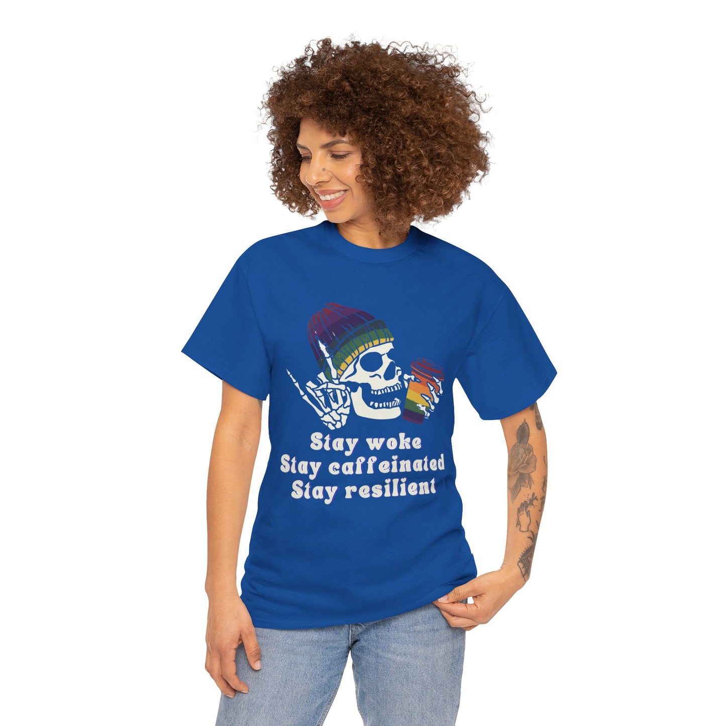 Skull Coffee Tee — "Stay woke, Stay caffeinated, Stay resilient" Graphic T-Shirt