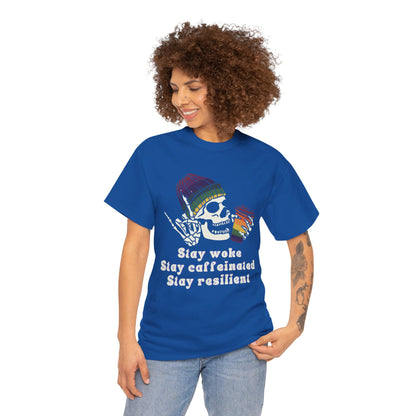 Skull Coffee Tee — "Stay woke, Stay caffeinated, Stay resilient" Graphic T-Shirt
