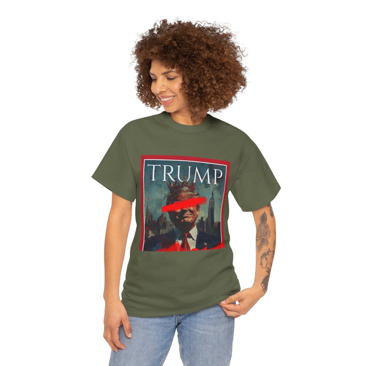 Graphic Tee — Distressed Political Portrait with Red Strike-Through