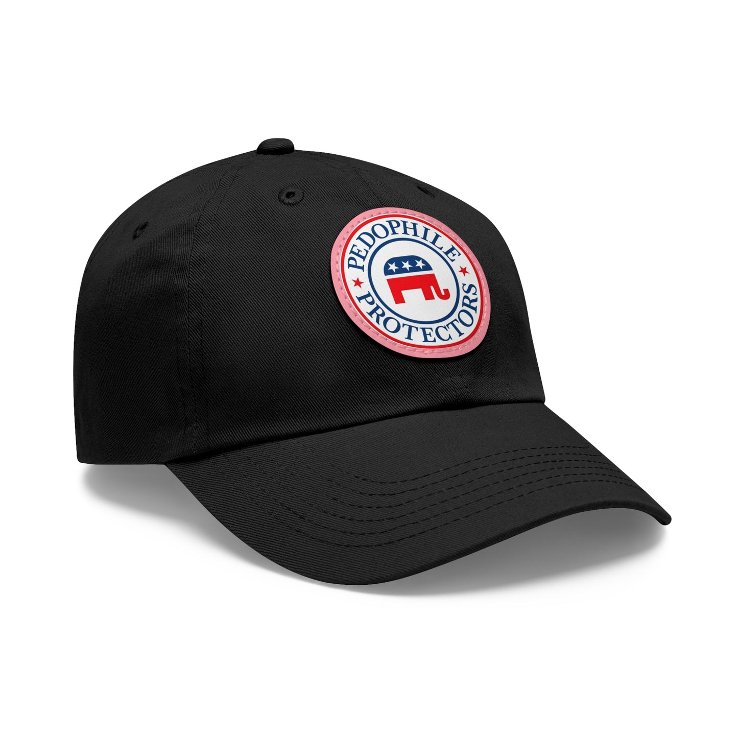 Dad Hat — Round Leather Patch 'Pedophile Protectors' Political Satire Cap
