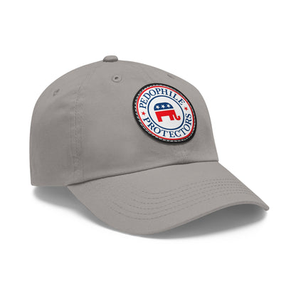 Dad Hat — Round Leather Patch 'Pedophile Protectors' Political Satire Cap