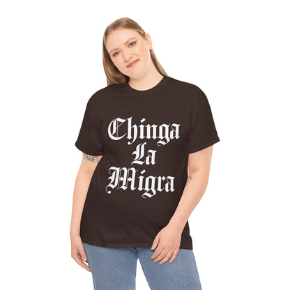 Graphic Tee — "Chinga La Migra" Bold Gothic Statement Shirt