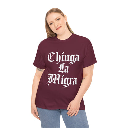 Graphic Tee — "Chinga La Migra" Bold Gothic Statement Shirt