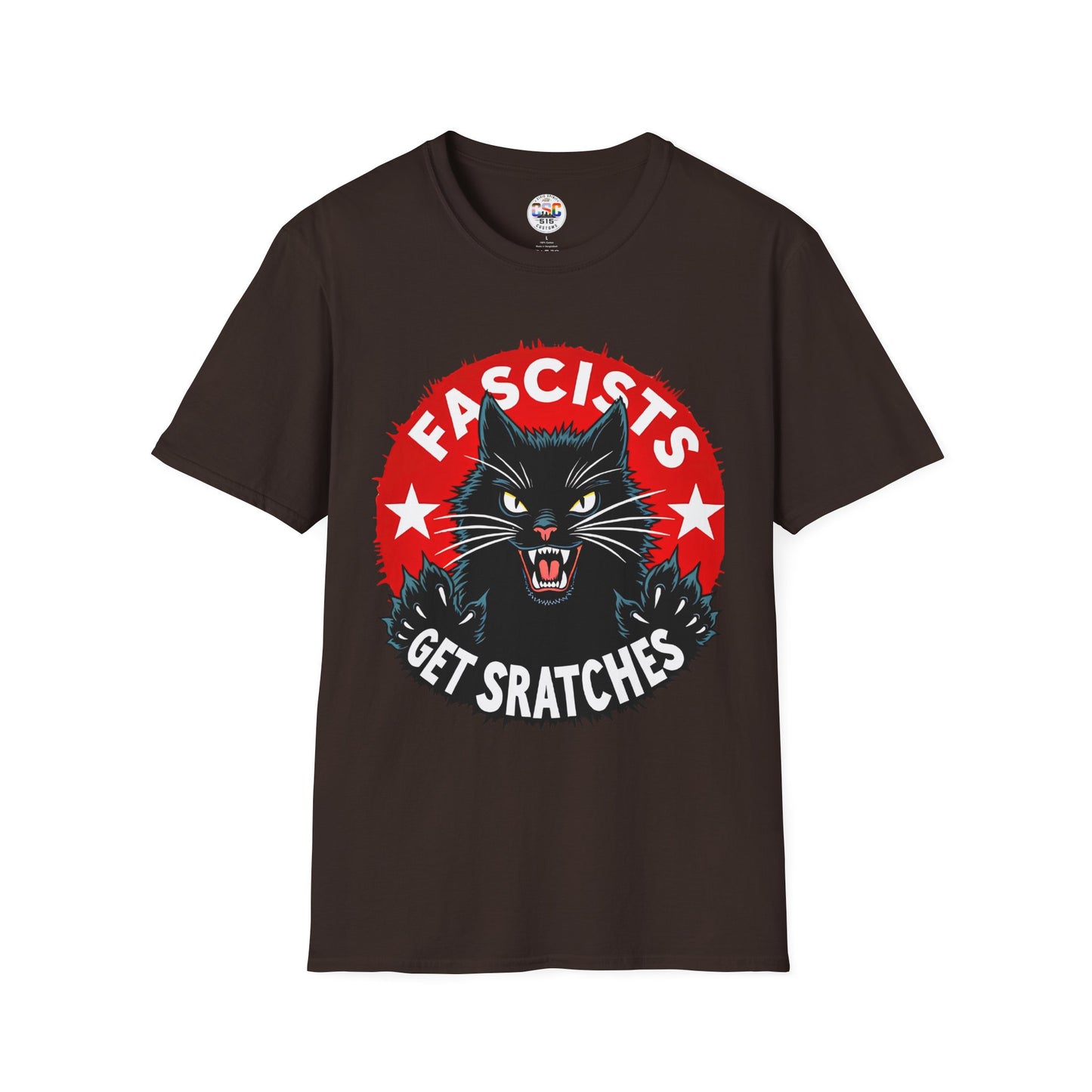 T-Shirt — "Fascists Get Scratches" Angry Black Cat Protest Tee