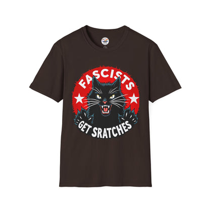 T-Shirt — "Fascists Get Scratches" Angry Black Cat Protest Tee