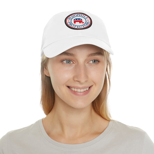 Dad Hat — Round Leather Patch 'Pedophile Protectors' Political Satire Cap