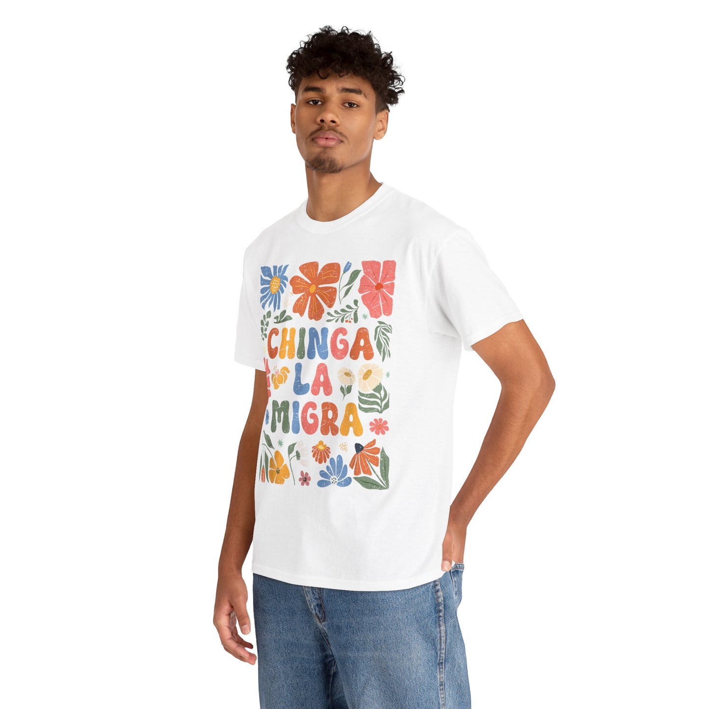 Floral 'Chinga La Migra' Tee - Colorful Latino Pride T-Shirt