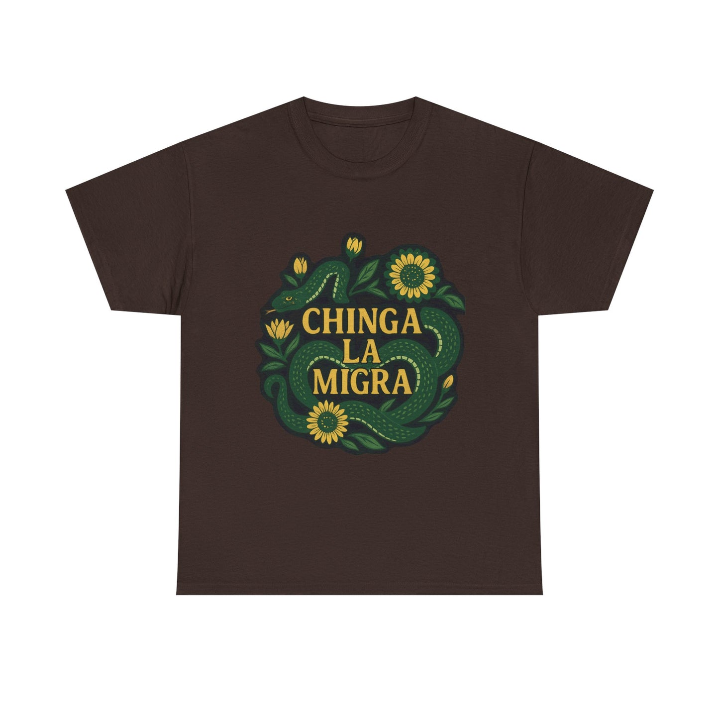 T‑Shirt — "Chinga la Migra" Green Snake Floral Protest Tee
