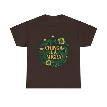 T‑Shirt — "Chinga la Migra" Green Snake Floral Protest Tee