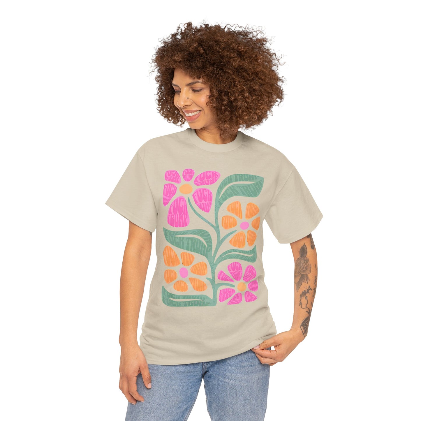 Retro Floral T-Shirt - Pink & Orange Vintage Flower Graphic Tee