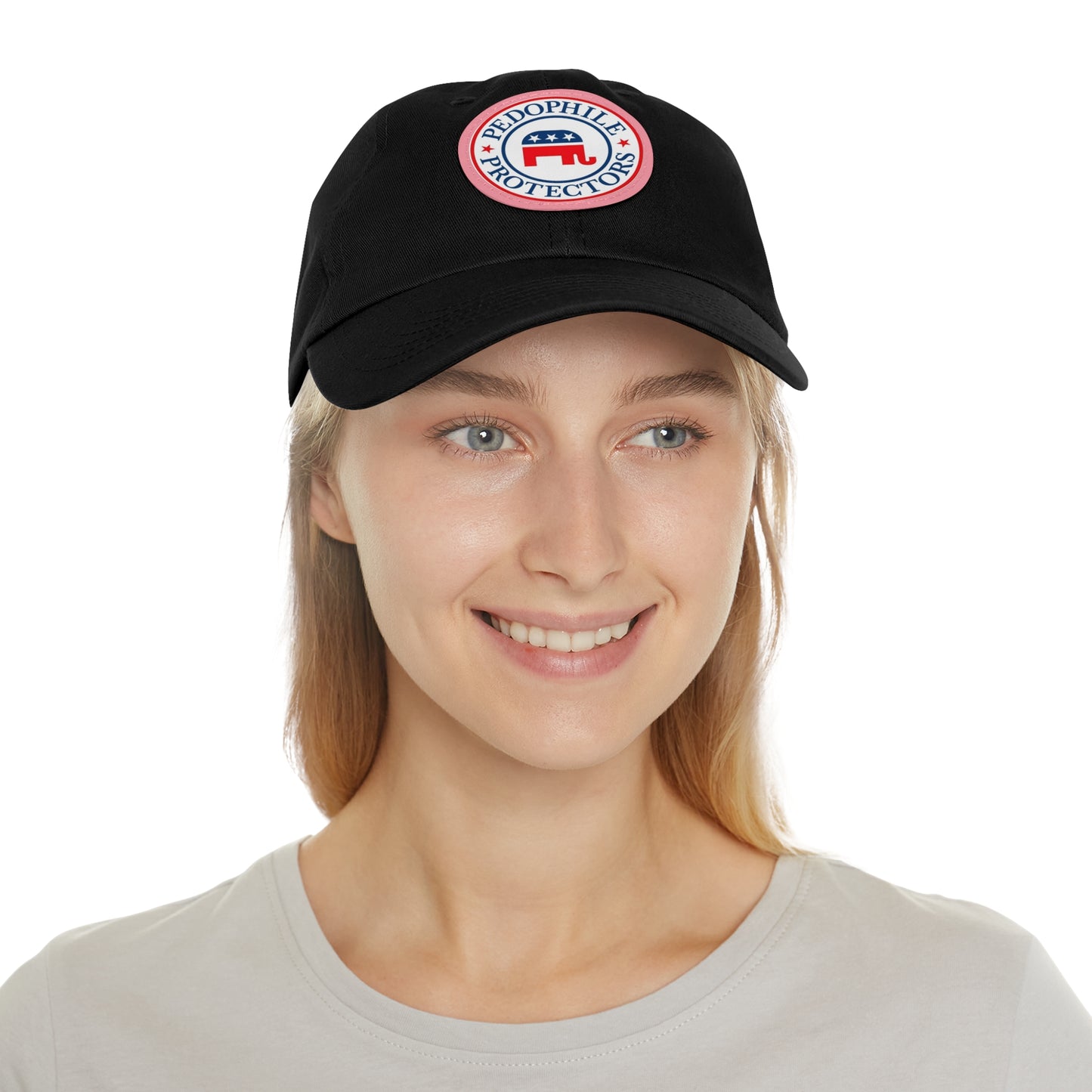 Dad Hat — Round Leather Patch 'Pedophile Protectors' Political Satire Cap