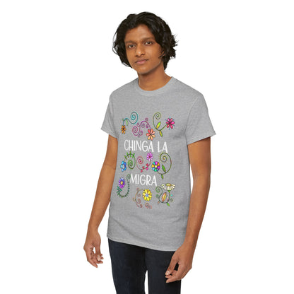 T-Shirt — "Chinga La Migra" Floral Graphic Tee