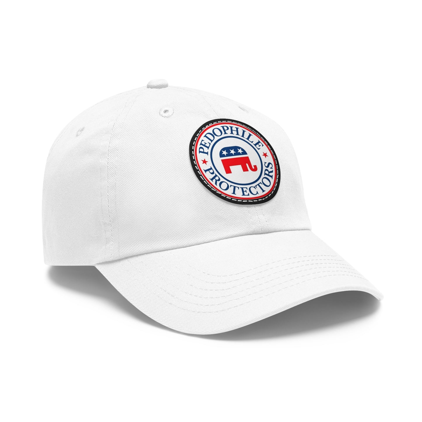 Dad Hat — Round Leather Patch 'Pedophile Protectors' Political Satire Cap