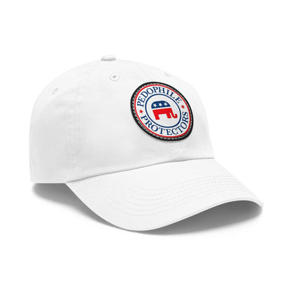 Dad Hat — Round Leather Patch 'Pedophile Protectors' Political Satire Cap