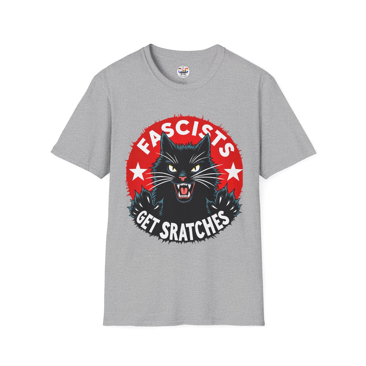 T-Shirt — "Fascists Get Scratches" Angry Black Cat Protest Tee