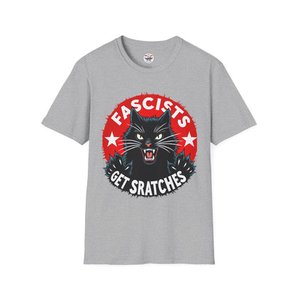 T-Shirt — "Fascists Get Scratches" Angry Black Cat Protest Tee