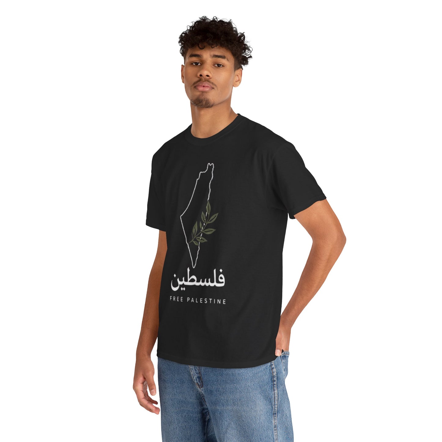T-Shirt — Free Palestine Outline Tee with Olive Branch (فلسطين)
