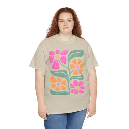 Retro Floral T-Shirt - Pink & Orange Vintage Flower Graphic Tee