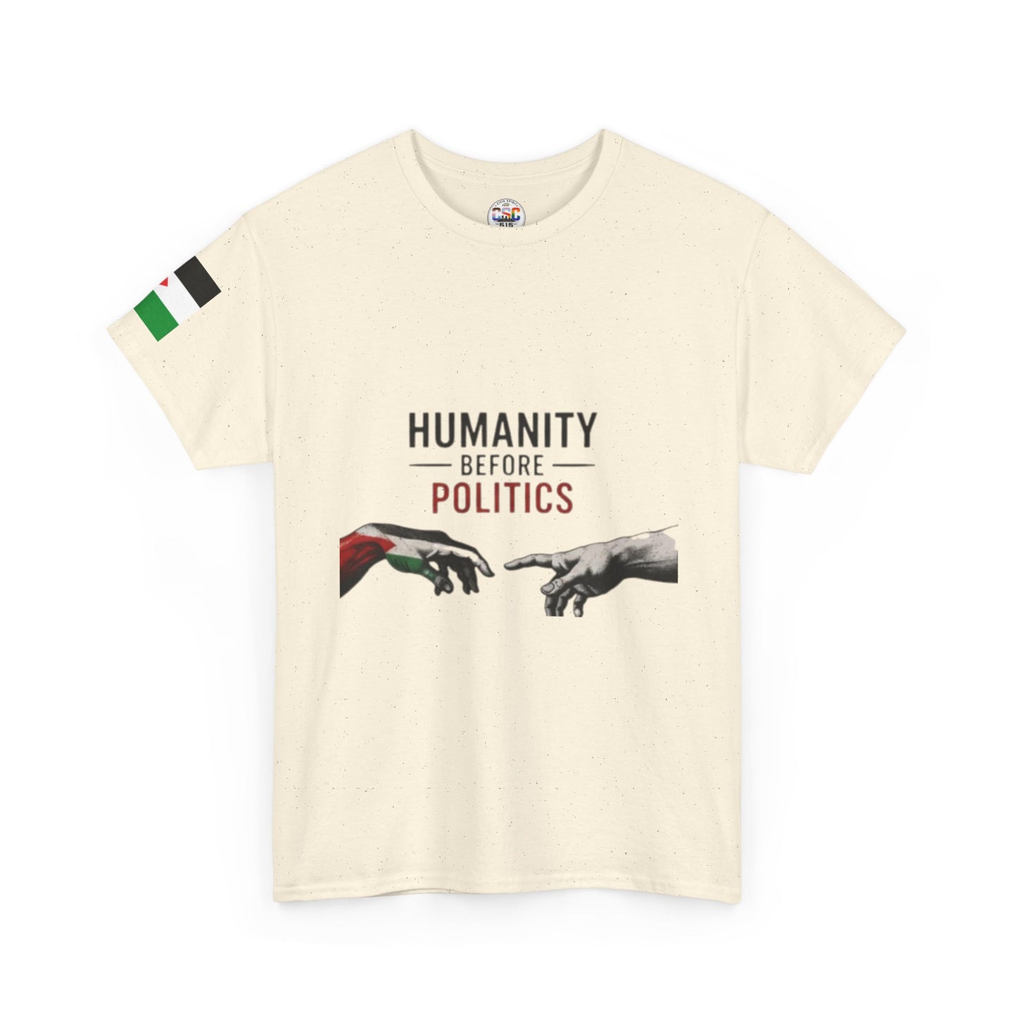 Humanity Before Politics T-Shirt — Unity Hands Graphic Tee